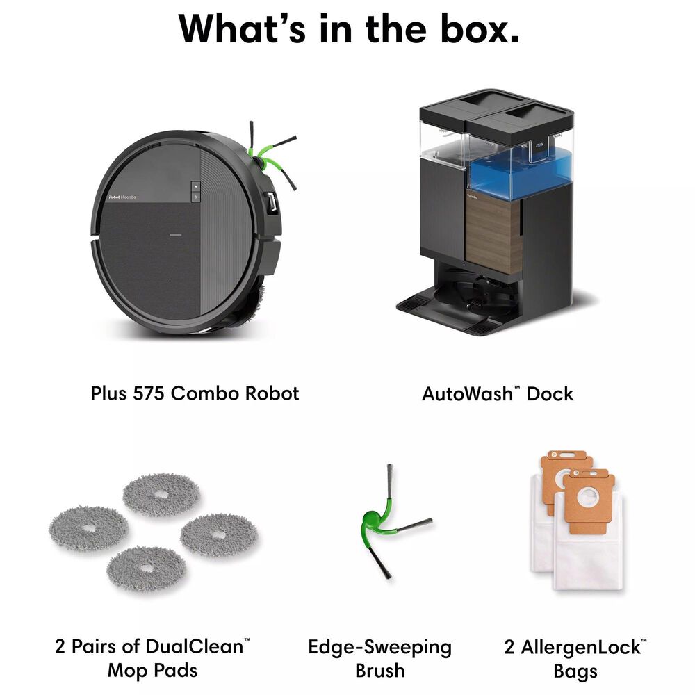 iRobot Roomba Plus 575 Combo Robot and AutoWash Dock in Black, , large