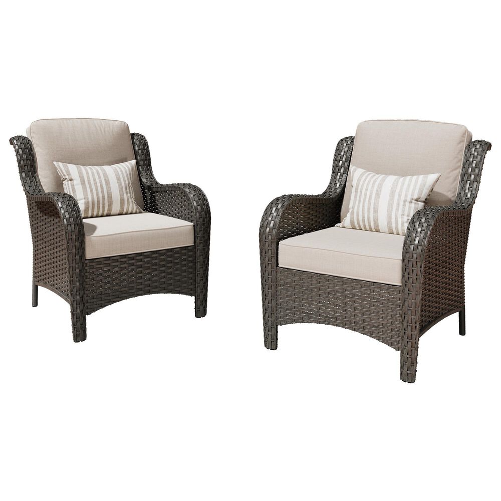 HOMLUX 29" Patio Single Chair with Brown Wicker in Beige (Set of 2), , large
