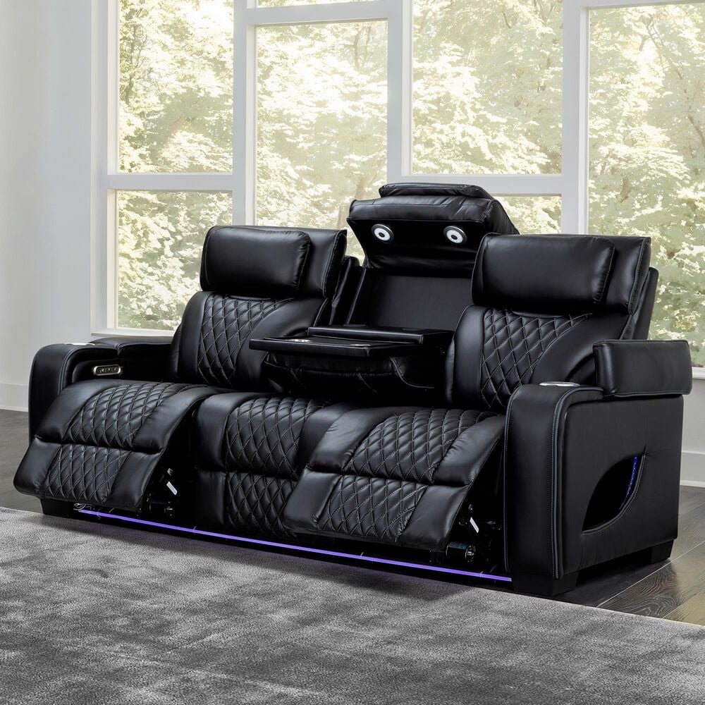 Titanic Furniture All Star Power Reclining Sofa with Power Headrest in Black, , large