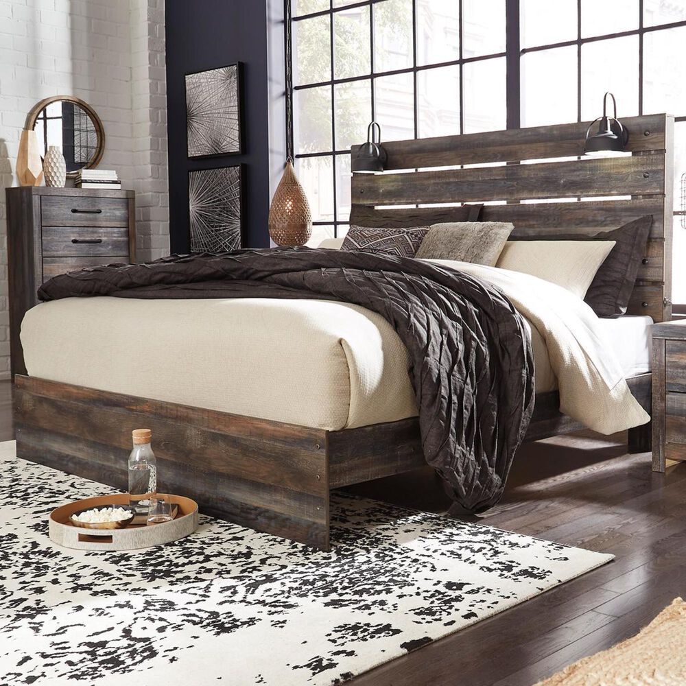 Ashley Drystan King Panel Bed in Rustic Brown, , large