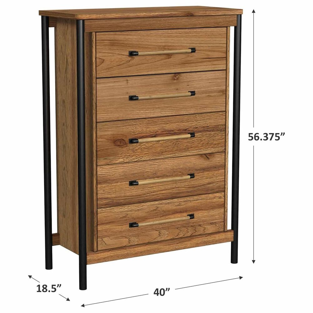 Hawthorne Furniture Norcross 5-Drawer Chest in Hickory and Black, , large
