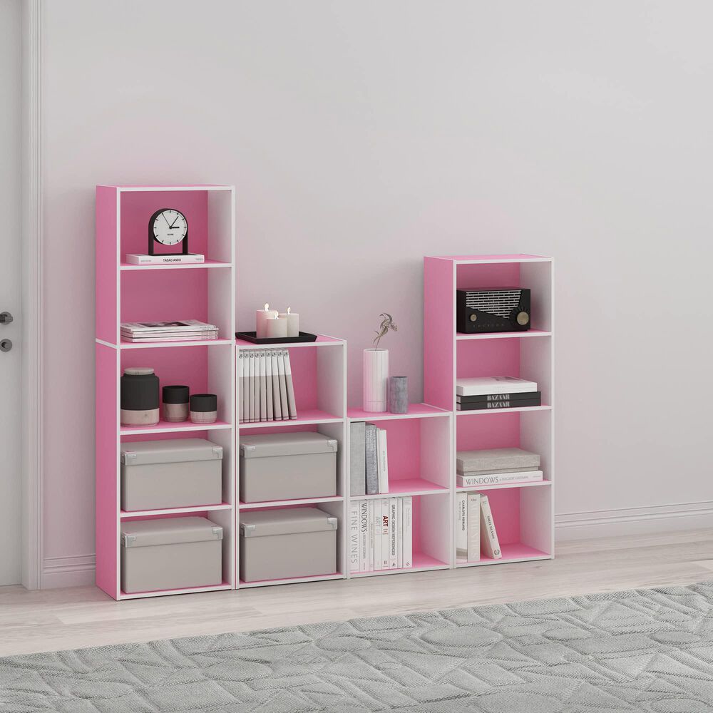 HOMLUX 3-Tier Open Shelf Bookcase in Pink and White, , large