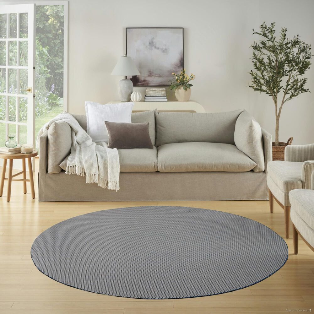Nourison Courtyard Ivory and Blue 6&#39; Round Indoor/Outdoor Area Rug, , large