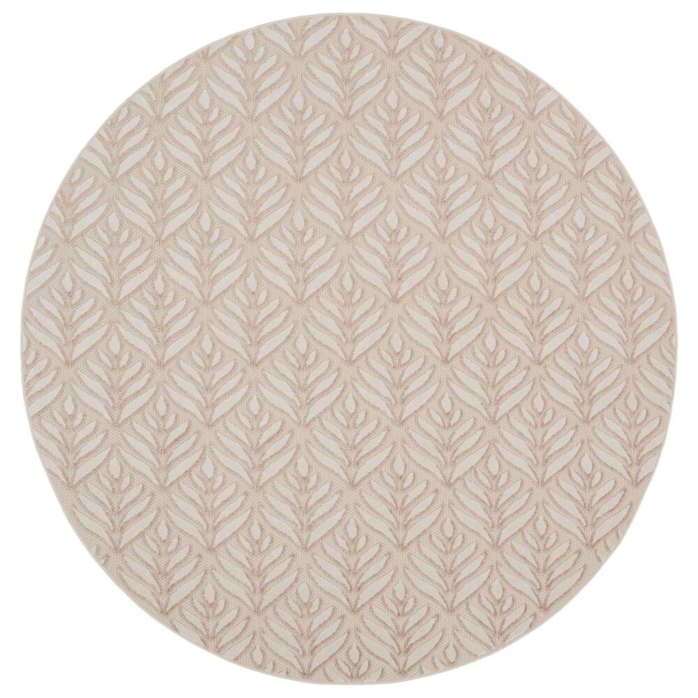 Nourison Aloha Floral 7&#39;10&quot; Round Ivory and Grey Indoor/Outdoor Area Rug, , large