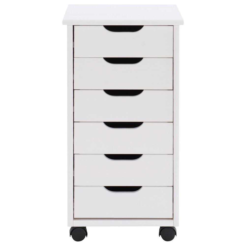 Linon Home Decor Cary 6-Drawer Rolling Cart in White Wash, , large