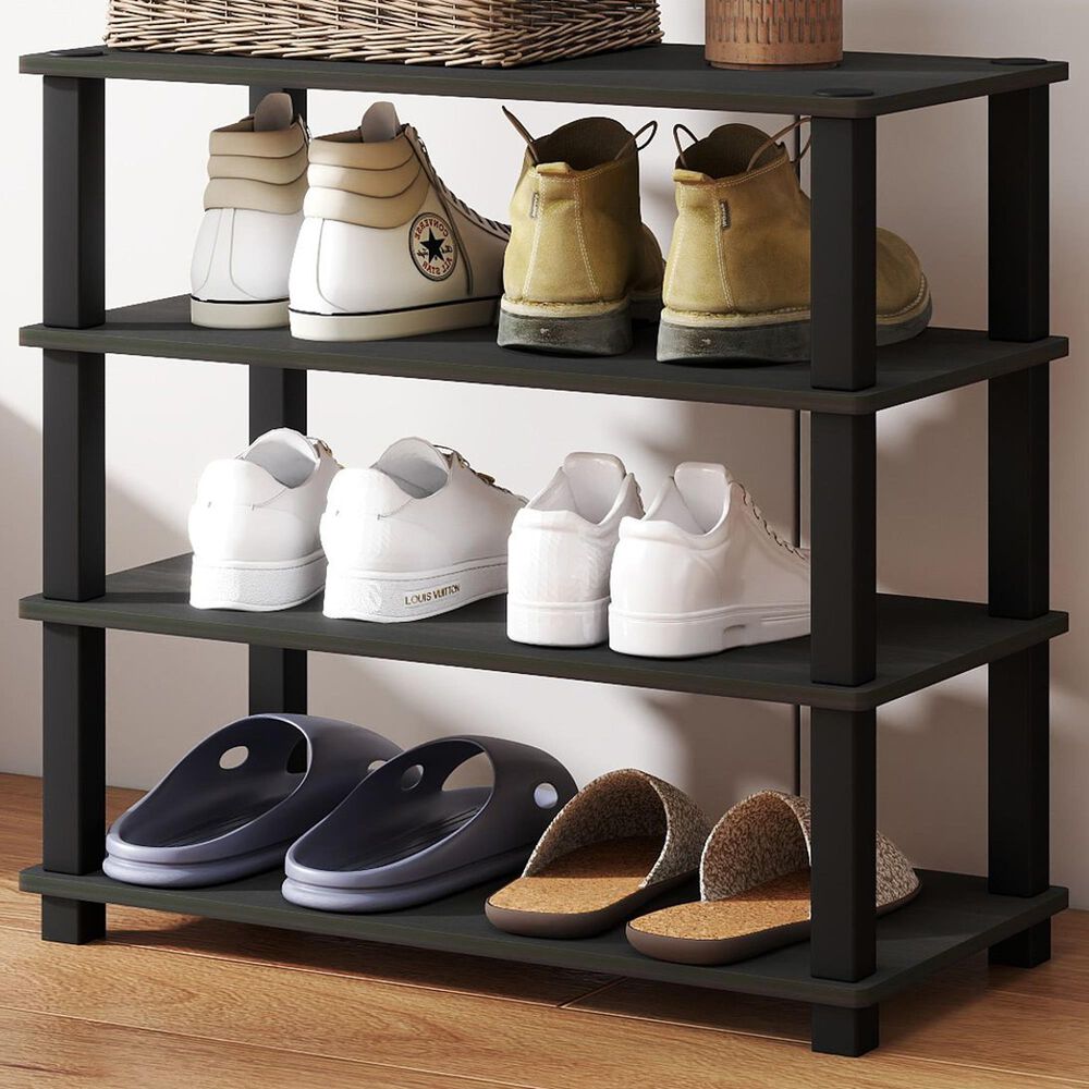 HOMLUX 4-Tier Shoe Rack in Espresso and Black, , large