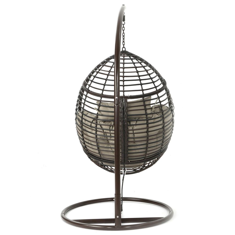 Noble House Layla Hanging Basket Chair and Stand in Multi-Brown, , large