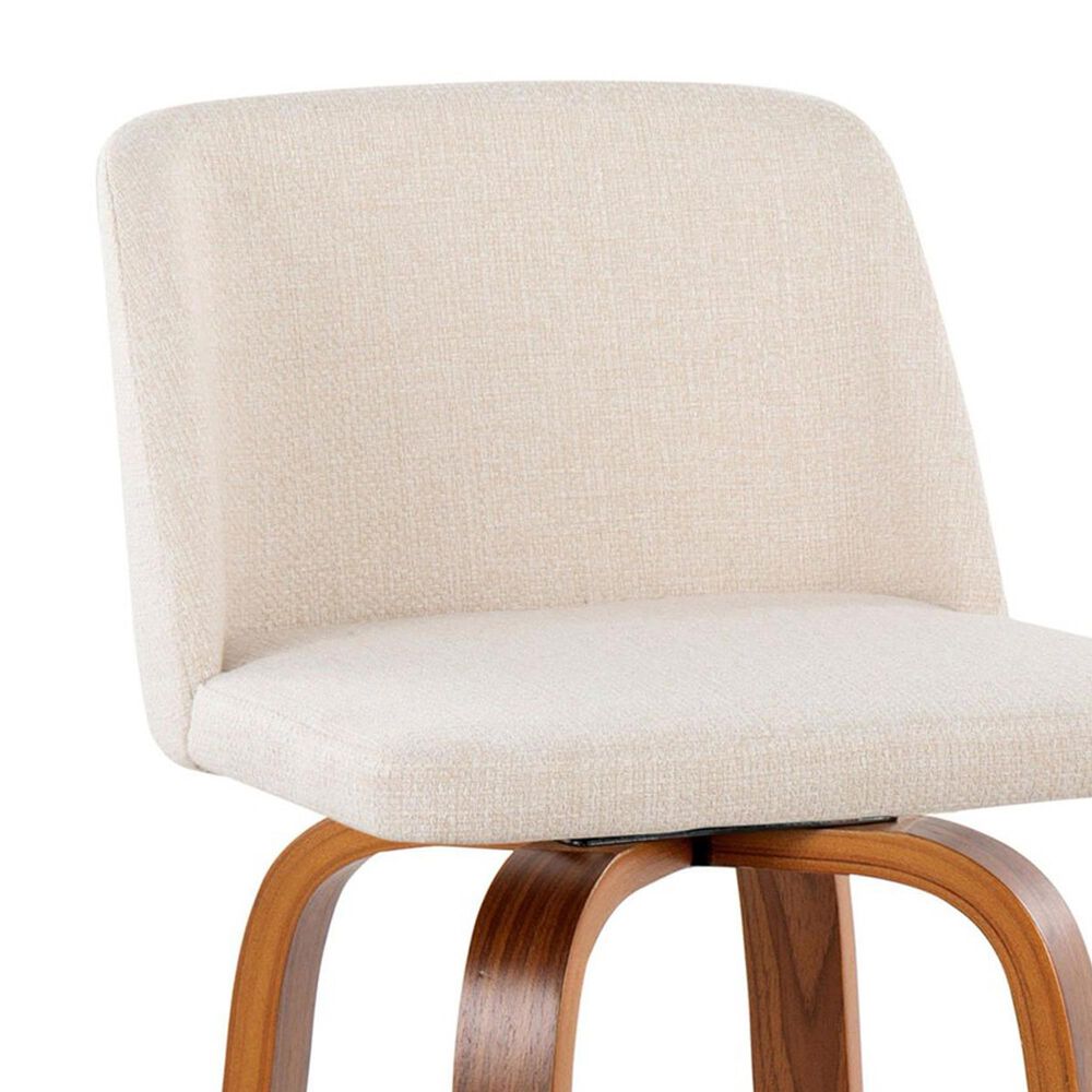 LumiSource Toriano Swivel Bar Stool with Cream Noise Fabric Upholstery in Walnut and Chrome (Set of 2), , large