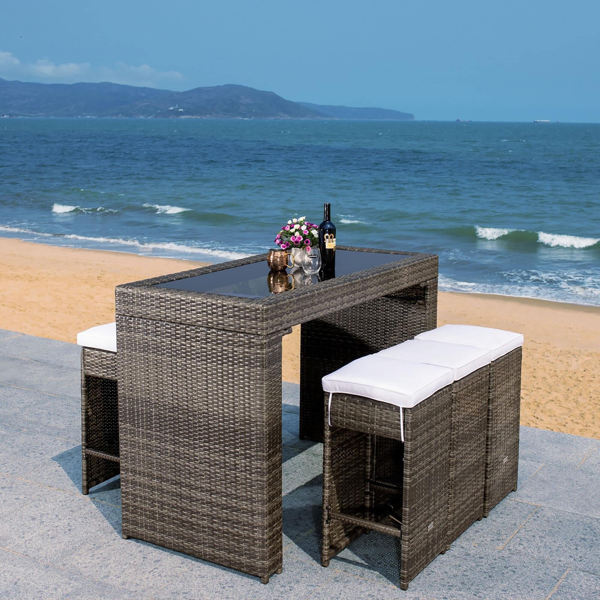 Safavieh Hutton 7 Piece Patio Dining Set in Grey Brown NFM