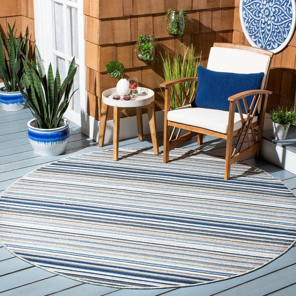 Safavieh Cabana CBN323F 6&#39;7&quot; Round Grey and Blue Indoor/Outdoor Area Performance Rug, , large