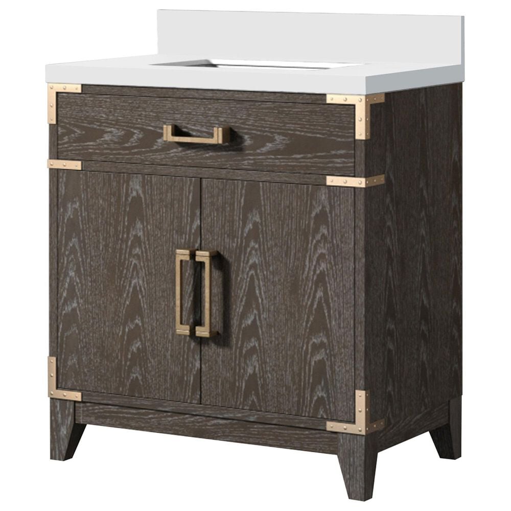 Lexora Home Laurel 30" Single Bathroom Vanity in Brown Oak with White Quartz Top and Rectangular Sink, , large