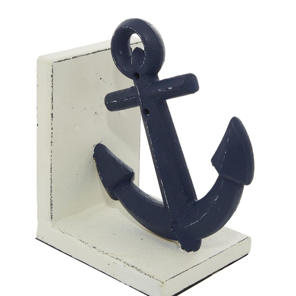 Maple and Jade Coastal Nautical Bookends in Blue and Distressed Ivory White &#40;Set of 2&#41;, , large