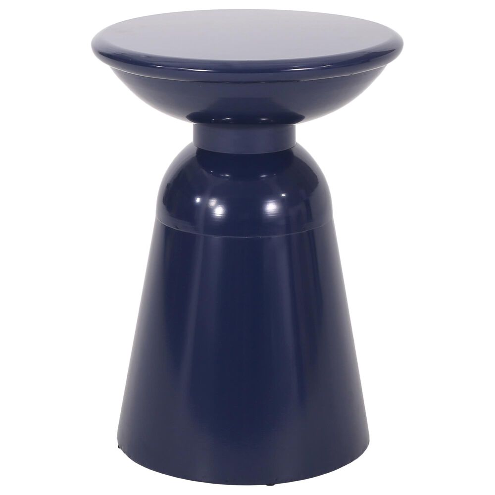 Hearth and Haven Large Patio End Table with Circular Design in Navy Blue, , large