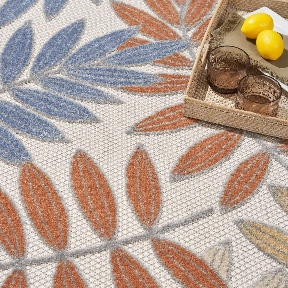 Nourison Aloha 5&#39;3&quot; Round Blue and Mocha Indoor/Outdoor Area Rug, , large