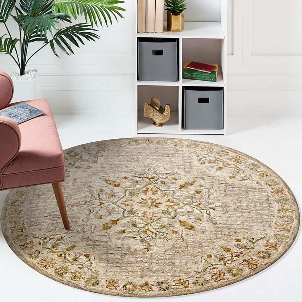 L&amp;R Resources Sinuous Cottage Medallion 4&#39; Round Beige and Cream Area Rug, , large