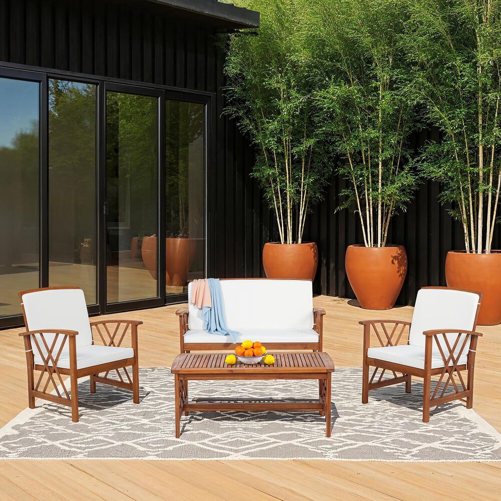Linon Home Decor Jubil 4-Piece Outdoor Conversation Set in Brown, , large