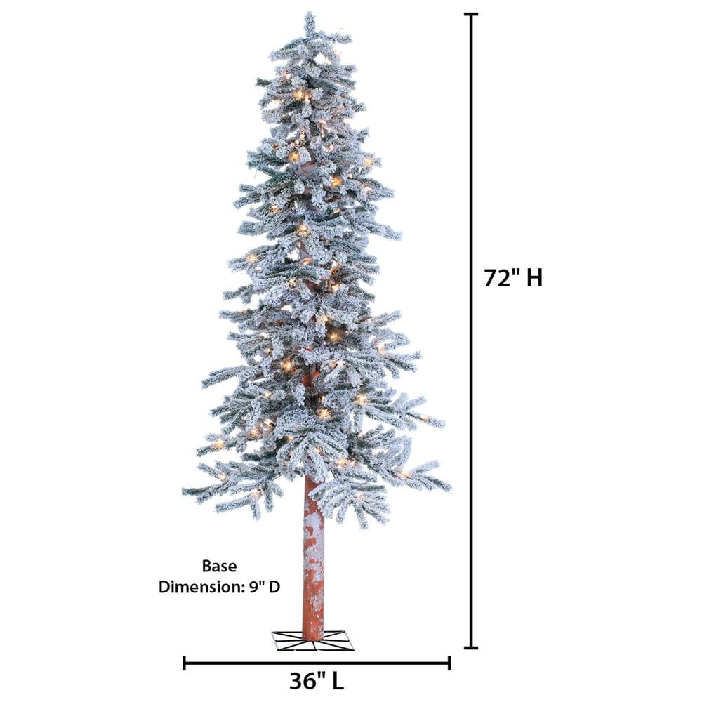 The Gerson Company 6&#39; Pre-Lit Artificial Flocked Alpine with White Lights in Green, , large