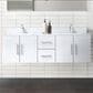 Lexora Home Geneva 60" Double Bathroom Vanity in Glossy White with 2 cm White Carrara Marble Top and Rectangular Sinks, , large
