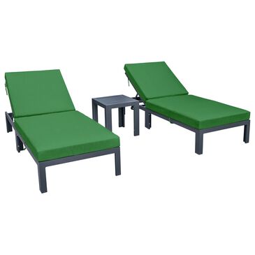Leisuremod Chelsea 3-Piece Patio Chaise Lounge Chair Set with Green Cushion in Black, , large