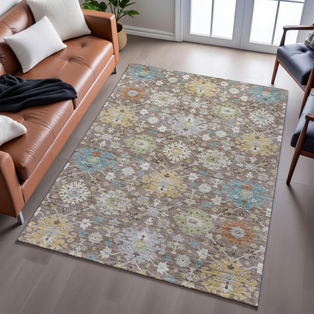 Dalyn Rug Company Silk Road Mocha, Ivory, Gold, Blue, Copper, Aloe and Gray 6&#39;6&quot; x 9&#39;6&quot; Area Rug, , large