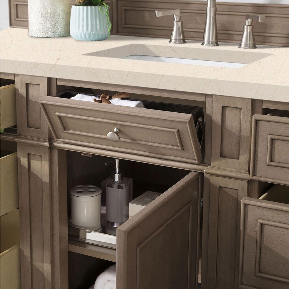 James Martin Vanities Bristol 60&quot; Single Bathroom Vanity in Whitewashed Walnut with 3 cm Eternal Marfil Quartz Top and Rectangular Sink, , large