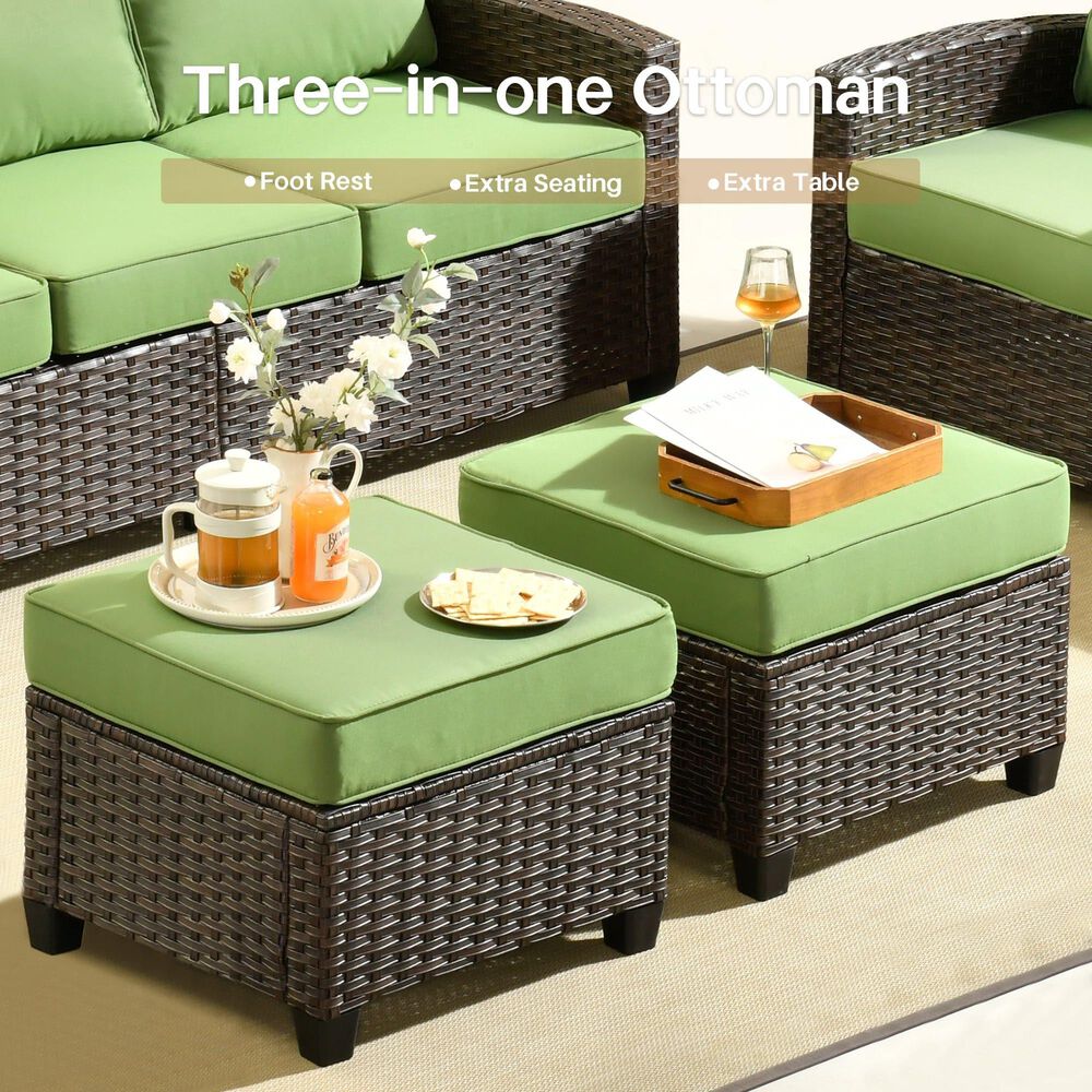 HOMLUX 5-Piece Patio Conversation Set with Brown Wicker in Green, , large