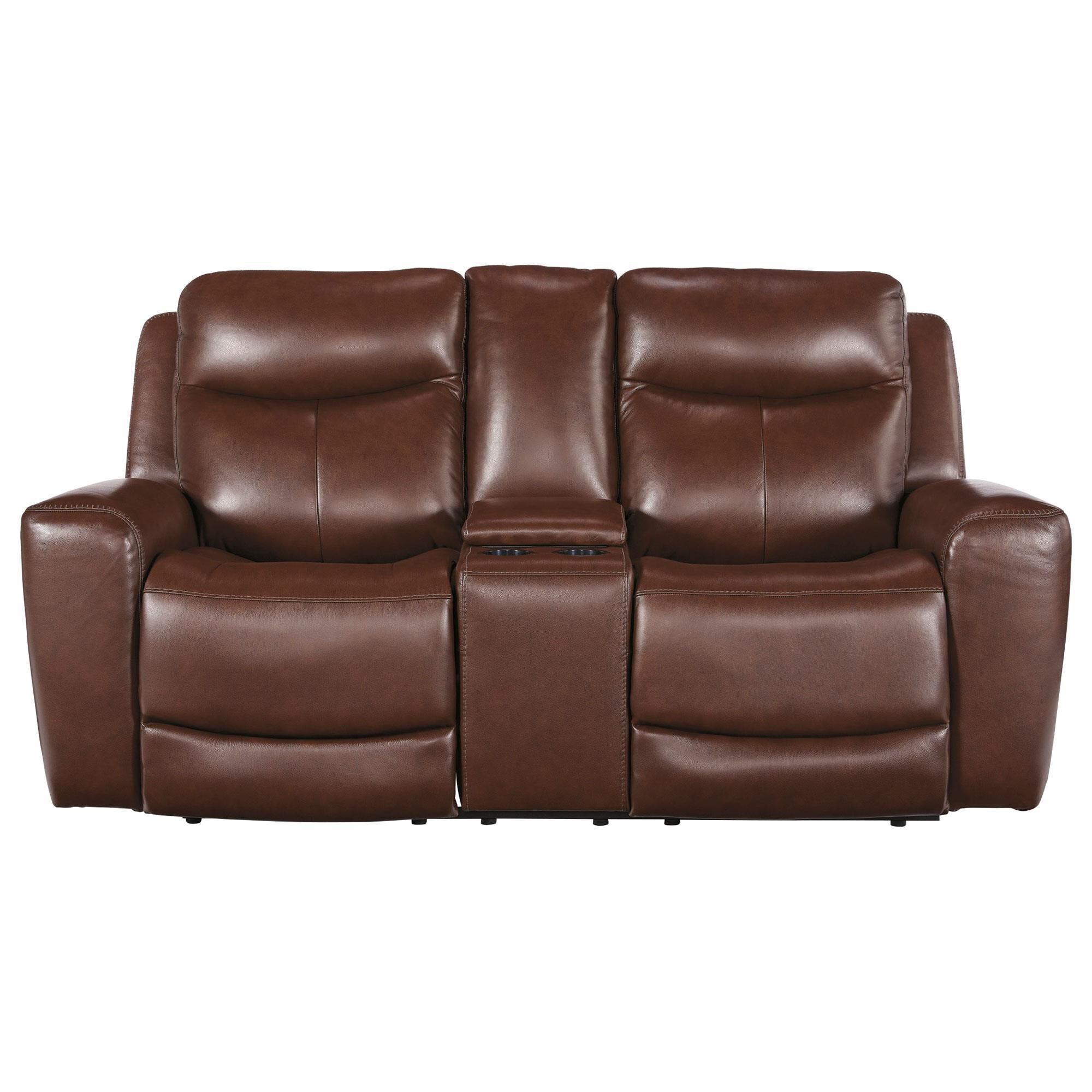 Ashley Next Move Power Reclining Console Loveseat in Mahogany