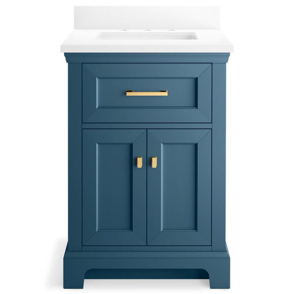Kohler Charlemont 24&quot; Single Bathroom Vanity in Tidal Blue with 3 cm White Quartz Top and Rectangular Sink, , large