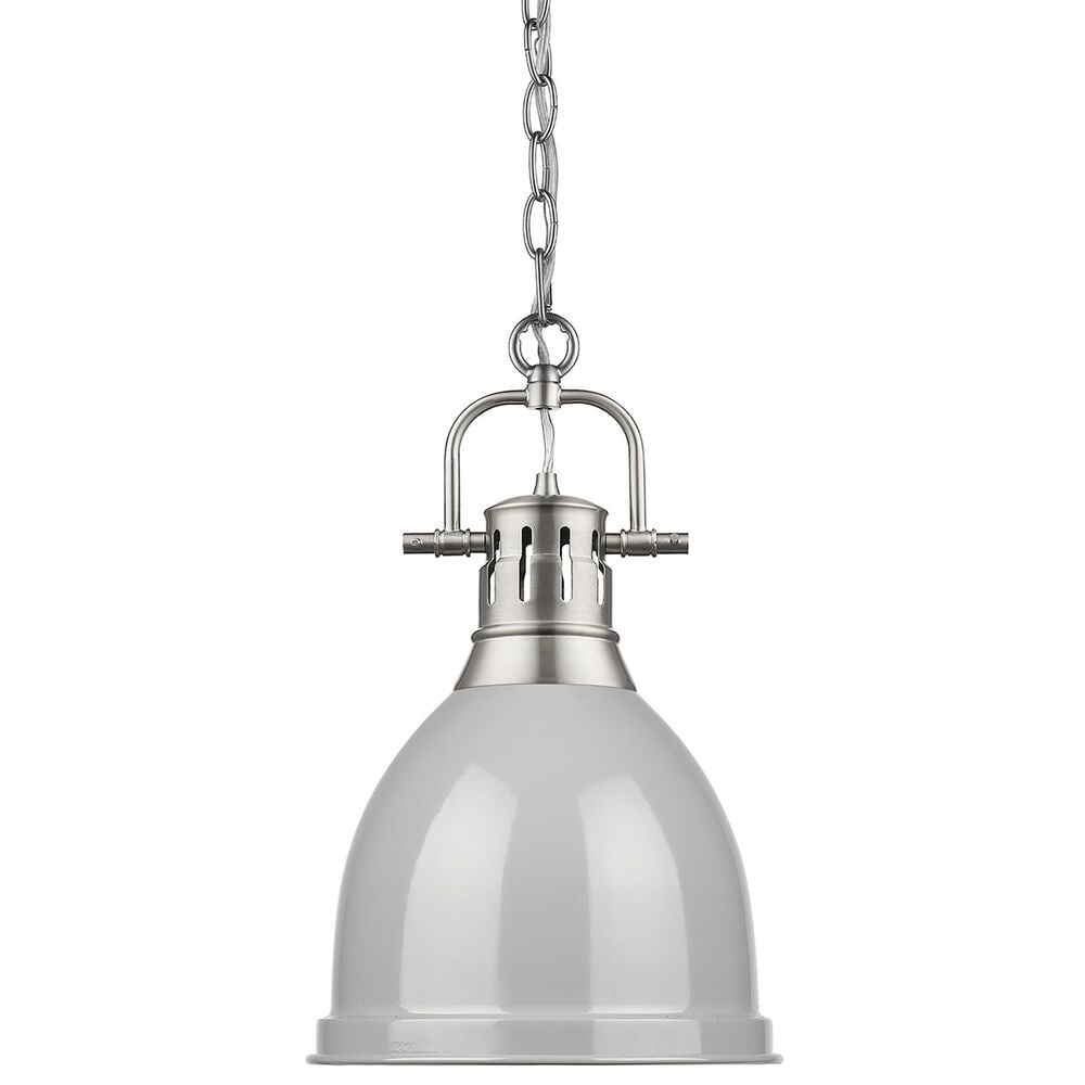 Golden Lighting Duncan 1-Light Small Pendant with Chain and Grey Shade in Pewter, , large