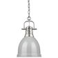 Golden Lighting Duncan 1-Light Small Pendant with Chain and Grey Shade in Pewter, , large