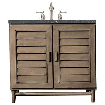 James Martin Vanities Portland 36" Single Bathroom Vanity in Whitewashed Walnut with 3 cm Parisien Bleu Quartz Top and Rectangular Sink, , large