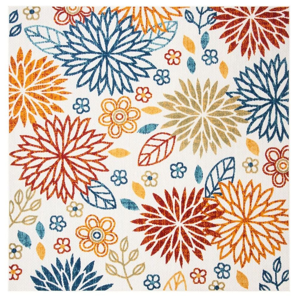 Safavieh Cabana CBN833A 6"7" Square Creme and Red Indoor/Outdoor Area Performance Rug, , large