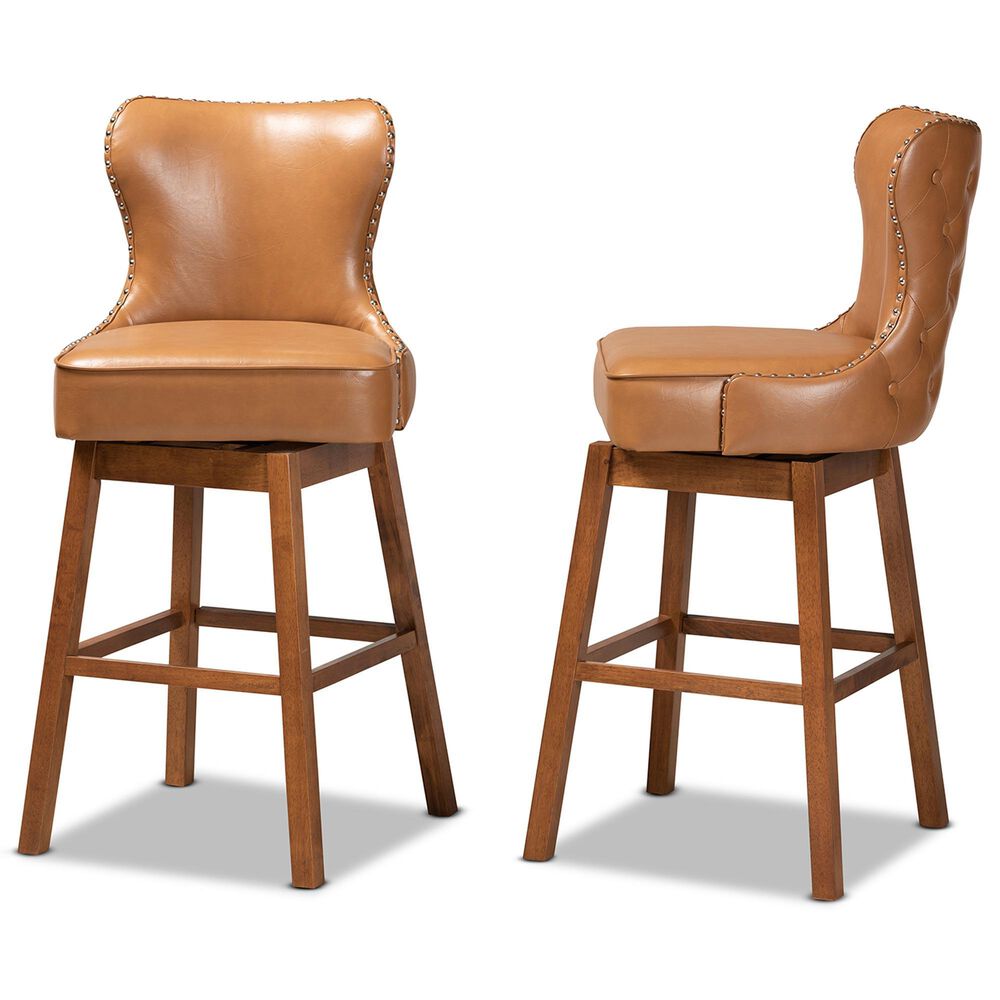 Baxton Studio Gradisca Swivel Bar Stool in Walnut Brown (Set of 2), , large