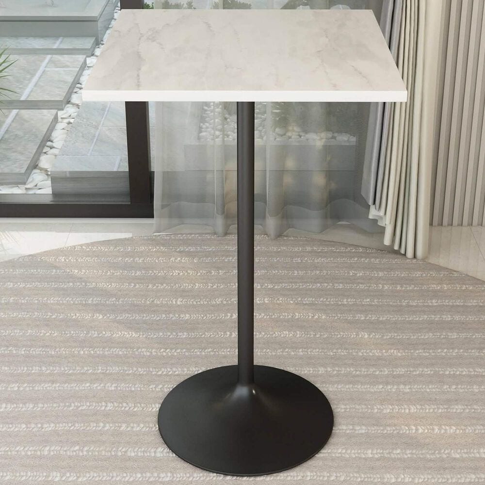 Leisuremod LeisureMod Verve Collection Modern Bar Height Table Black Base with 27 Square Marbleized White Laminated  Top, , large