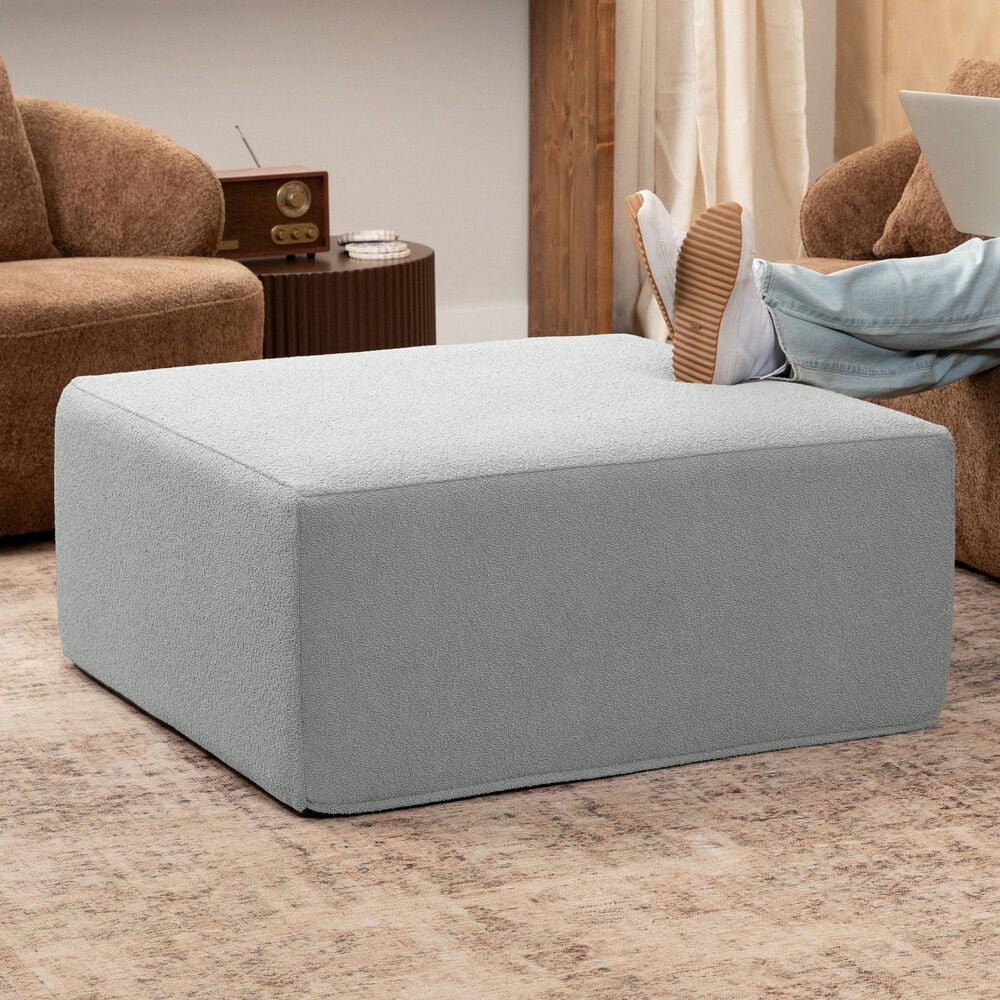 Jaxx Fairlie Boucle Fabric Ottoman in Silver, , large