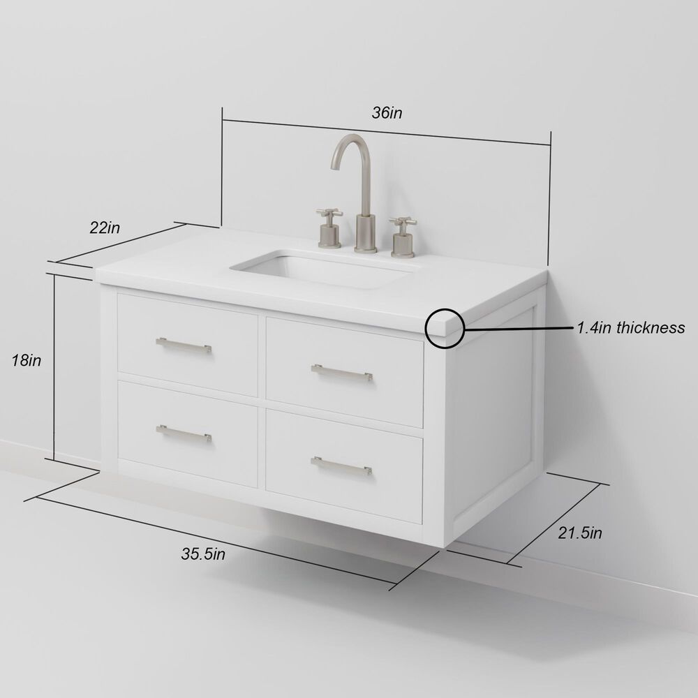 Lexora Home Castor 36" Single Bathroom Vanity in White with 2 cm White Cultured Marble Top and Rectangular Sink, , large