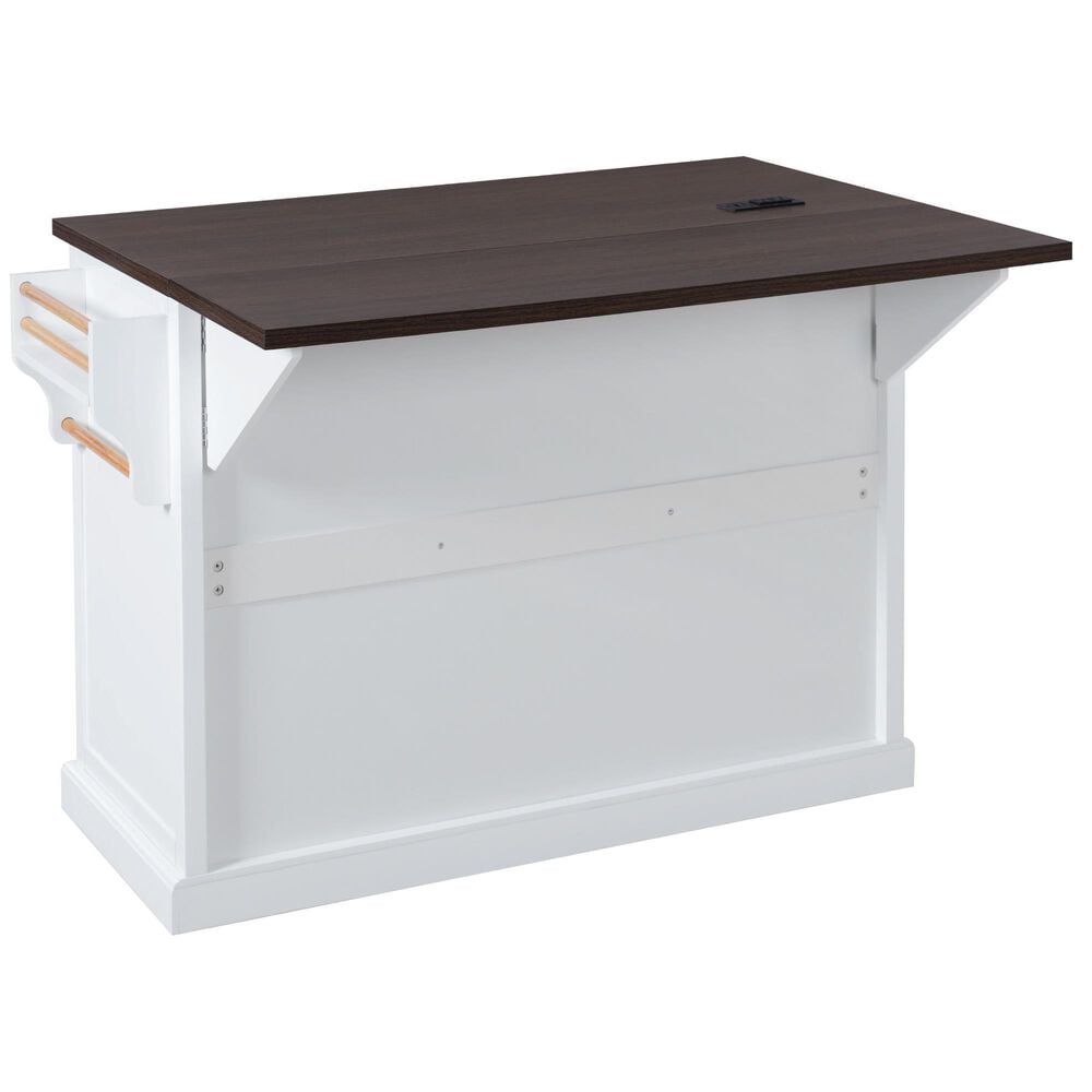HOMLUX 54.9" Kitchen Island with Drop Leaf in White and Brown, , large