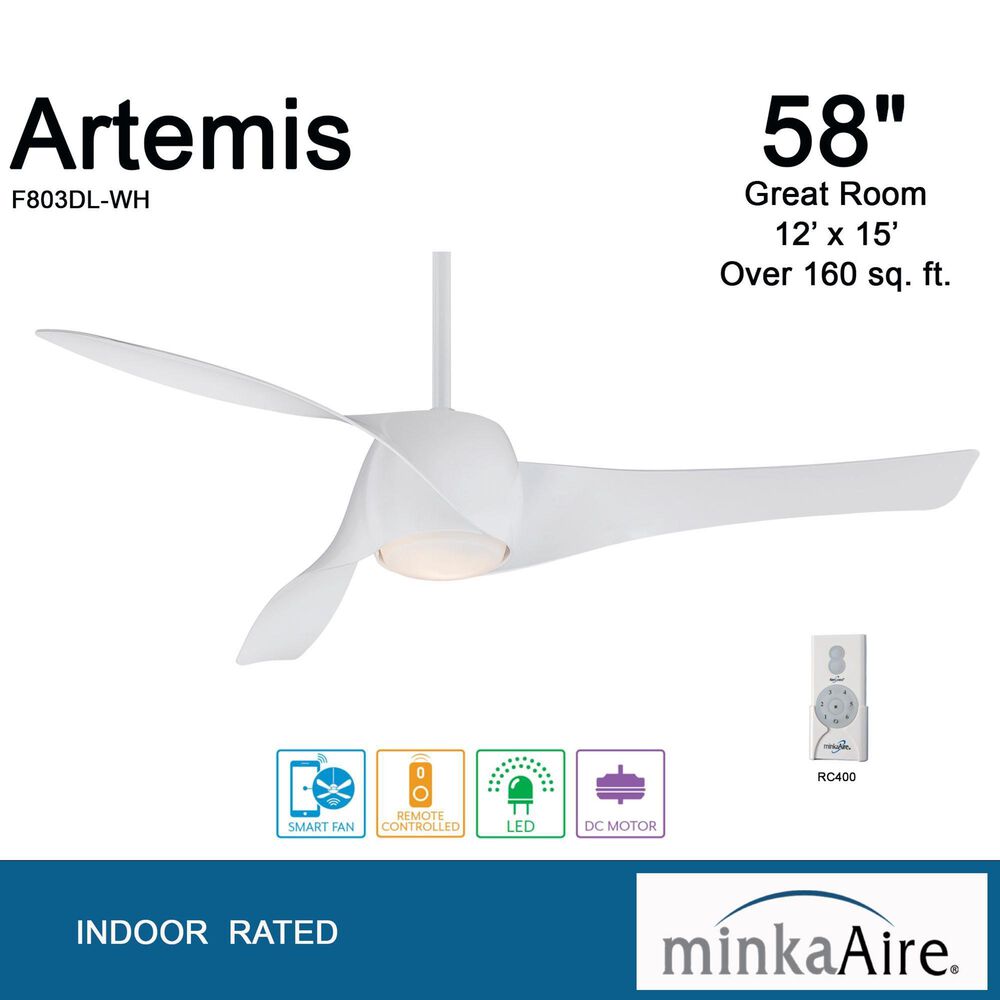 Minka-Aire Artemis 58" Smart Celling Fan with LED Light in White, , large