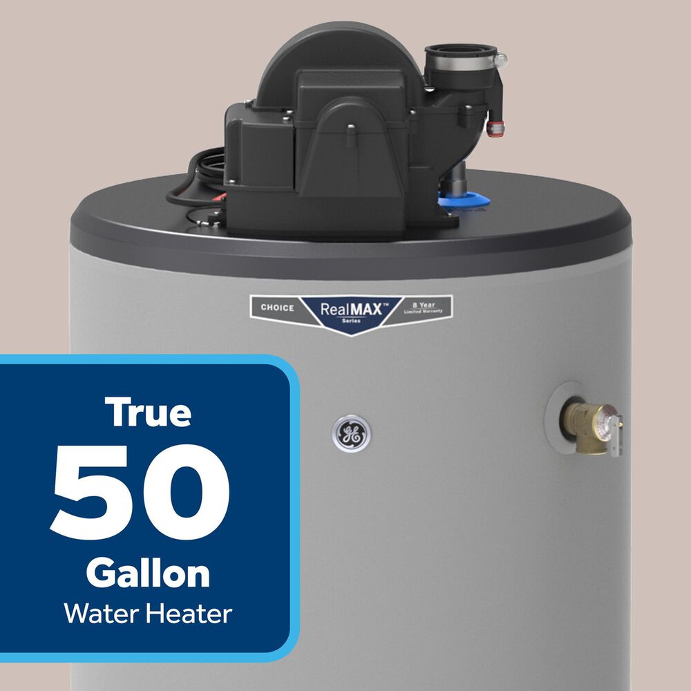 GE Appliances RealMAX Choice 50-Gallon Short Natural Gas Power Vent Low-NOx Water Heater in Gray, , large
