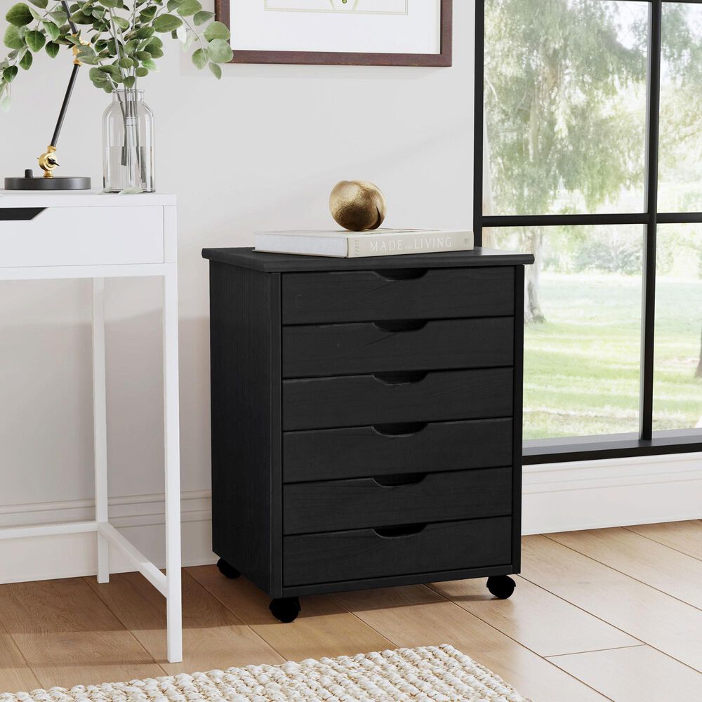 Linon Home Decor Cary 6-Drawer Wide Rolling Cart in Black, , large