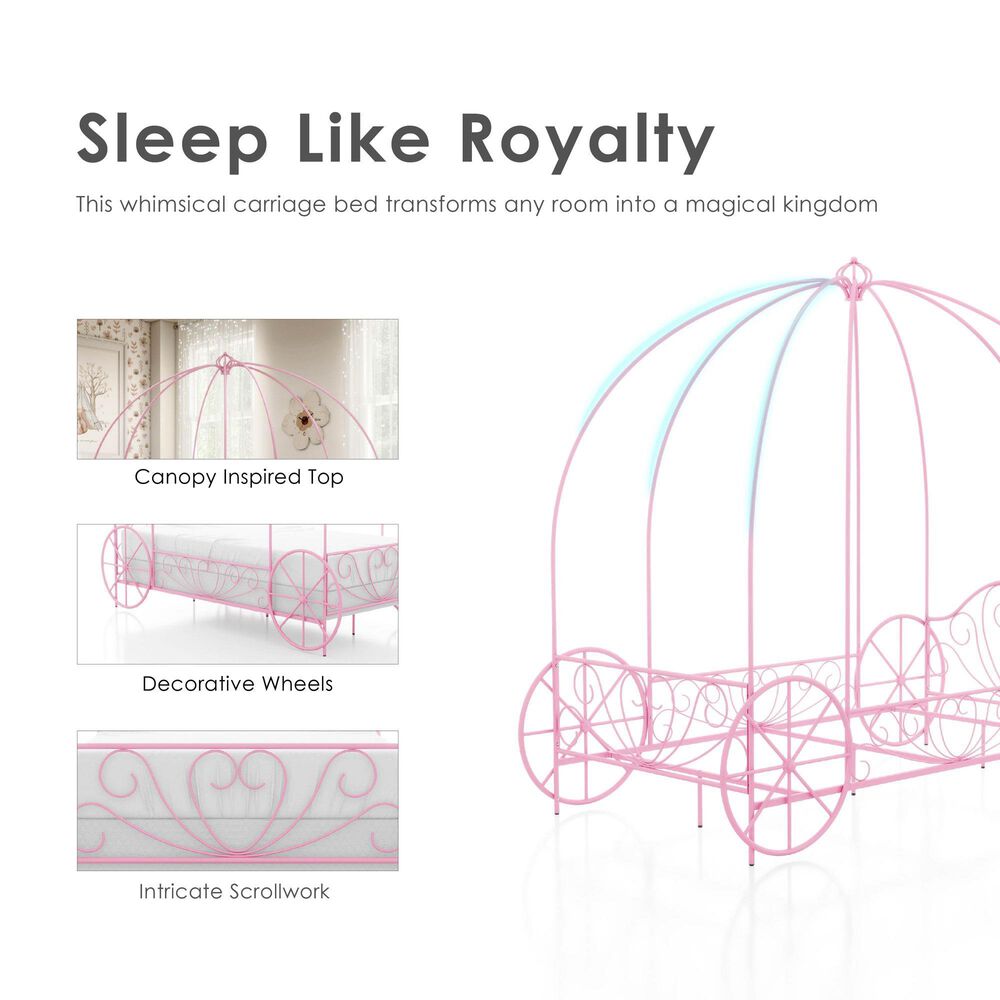 Furniture of America Carriage Twin Canopy Bed in Pink, , large
