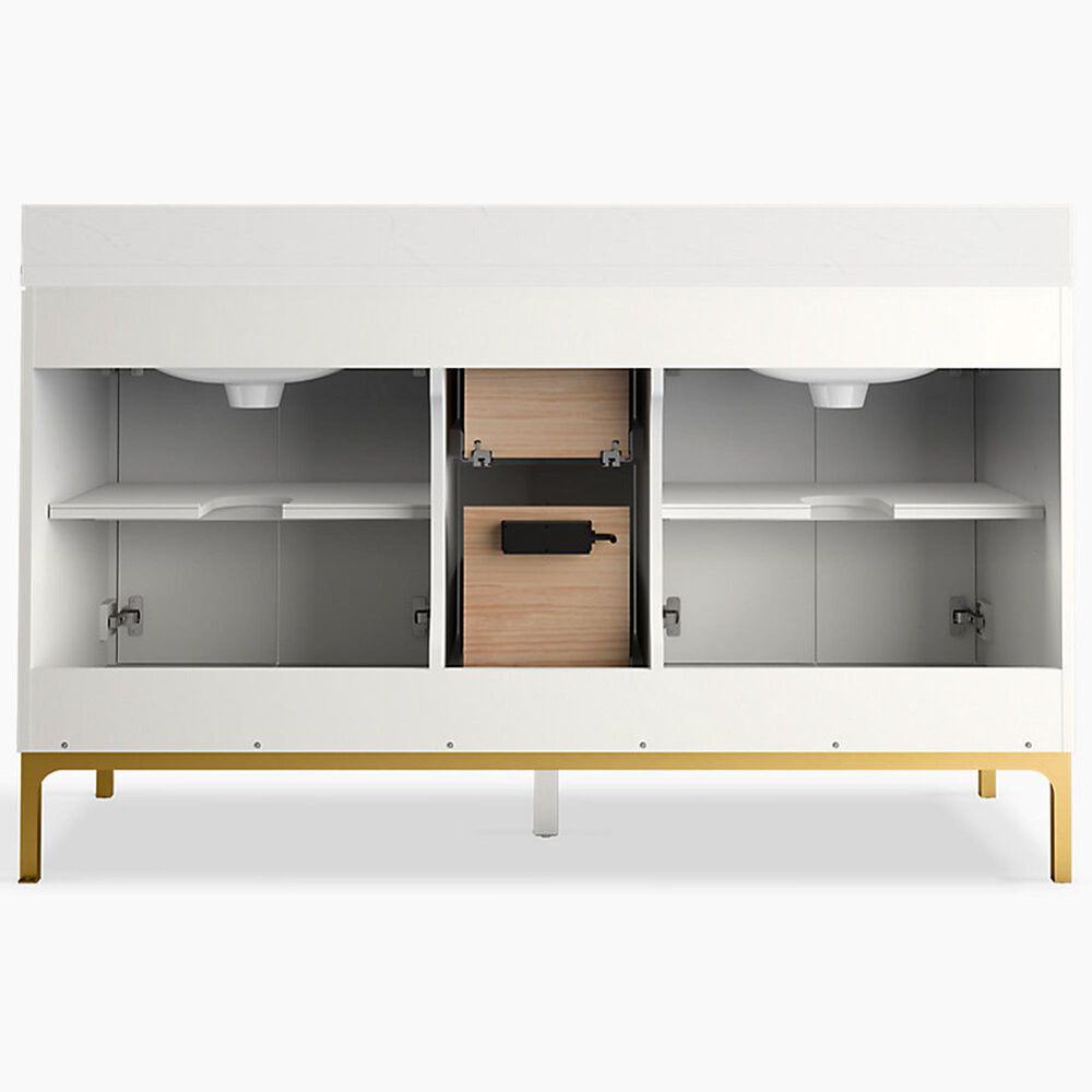 Kohler Calpa 60" Double Bathroom Vanity in White with 2 cm White Quartz Top and Rectangular Sinks, , large