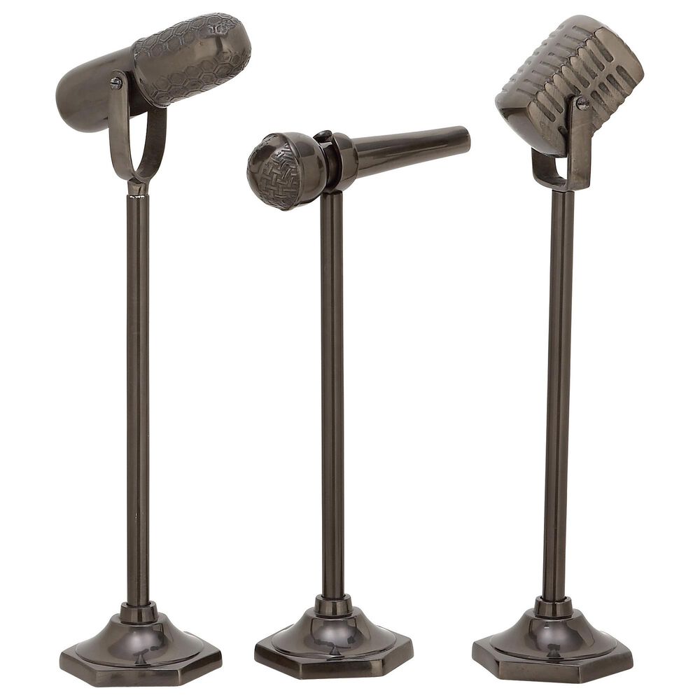 Maple and Jade Traditional Microphone Sculpture in Black (Set of 3), , large