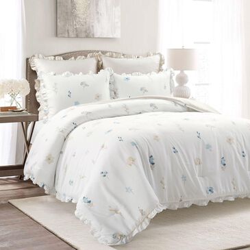 Triangle Home Fashions Livia Floral 5-Piece Full/Queen Comforter Set in Neutral and Blue, , large