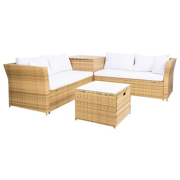 Safavieh Eloise 4-Piece Patio Living Set with White Cushion in Natural, , large