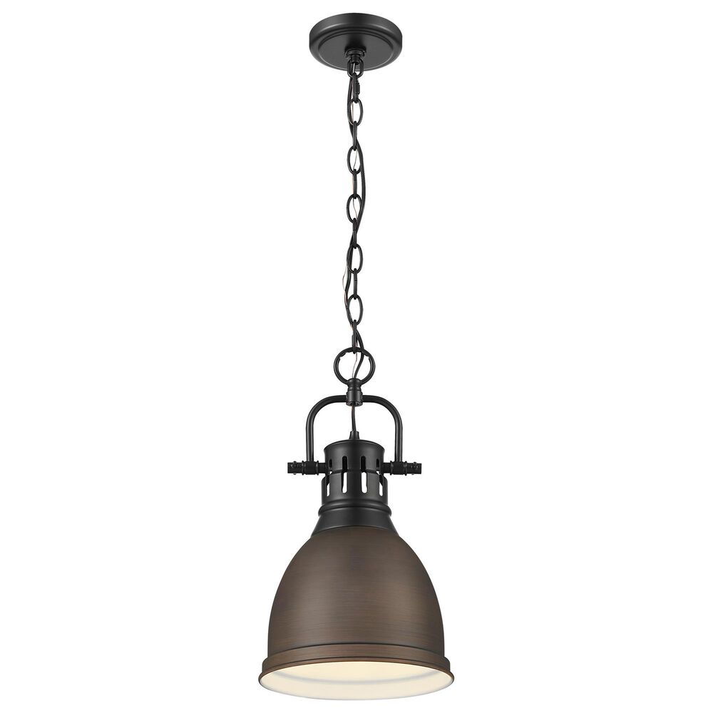 Golden Lighting Duncan 1-Light Small Pendant with Chain and Rubbed Bronze Shade in Matte Black, , large