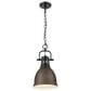 Golden Lighting Duncan 1-Light Small Pendant with Chain and Rubbed Bronze Shade in Matte Black, , large