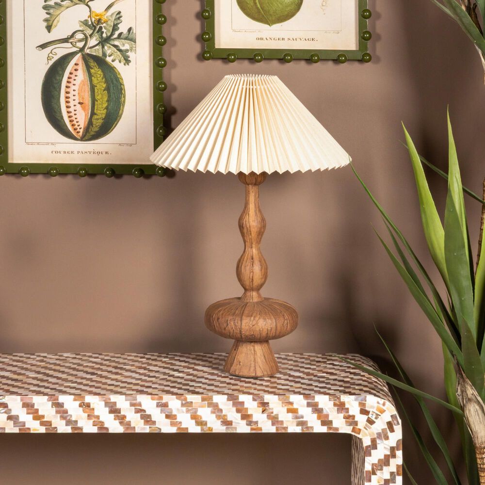 Creative Coop Andi Resin Table Lamp with Pleated Shade in Brown, , large