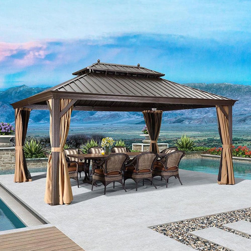 HOMLUX 12' x 16' Outdoor Hardtop Gazebo in Brown, , large