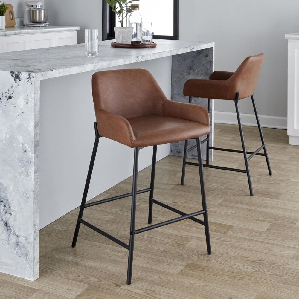 LumiSource Daniella 24" Counter Stool with Camel Upholstery in Black (Set of 2), , large